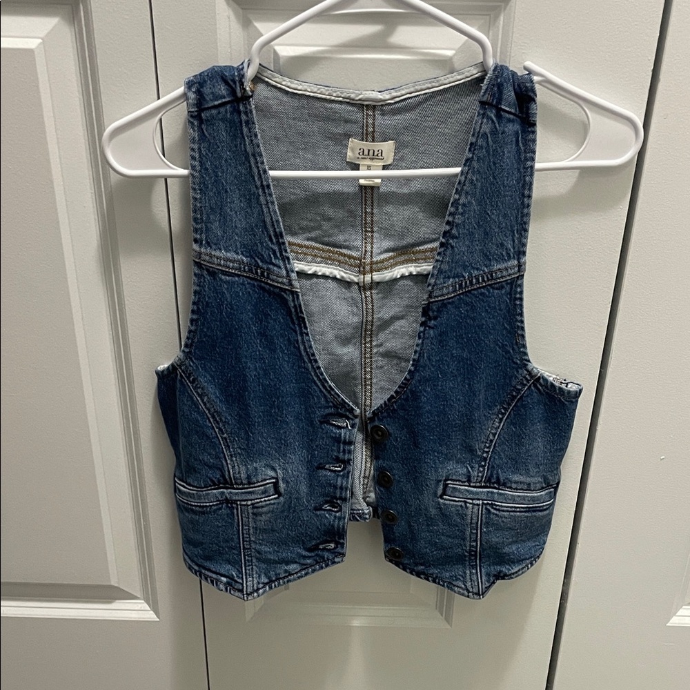 a.n.a Blue Denim Vest with Button Accents